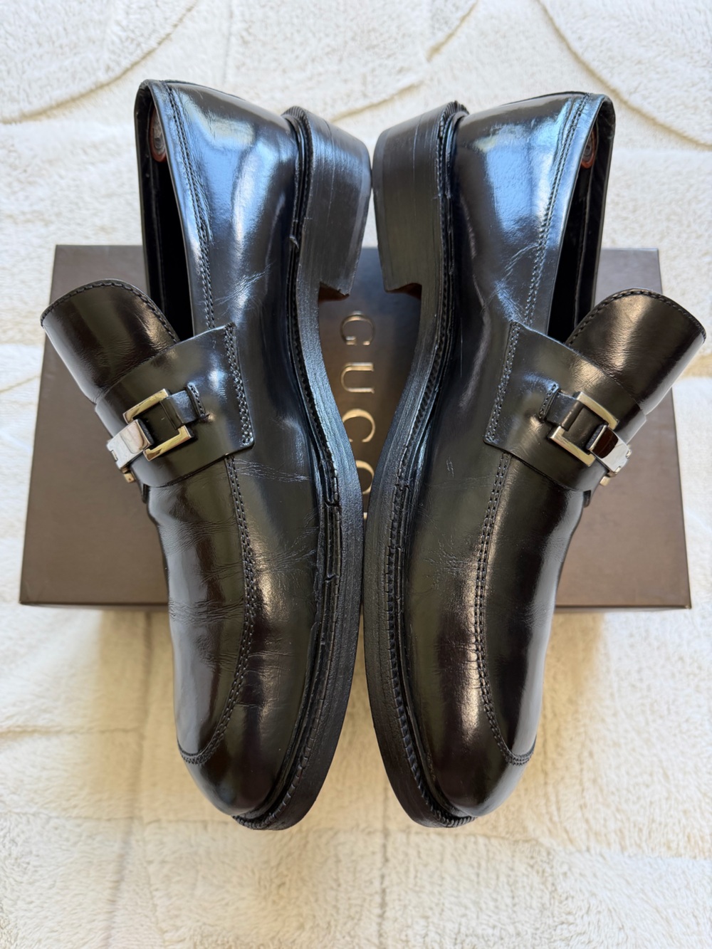 Vintage Y2K Gucci Black Leather Chunky Horsebit Buckle Loafers 9 - Picture 5 of 13